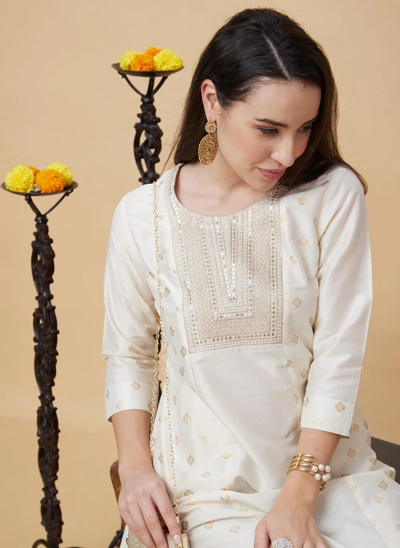 globus Globus Women Ethnic Motif Embroidered Panelled A-Line Sequinned Festive Kurta
